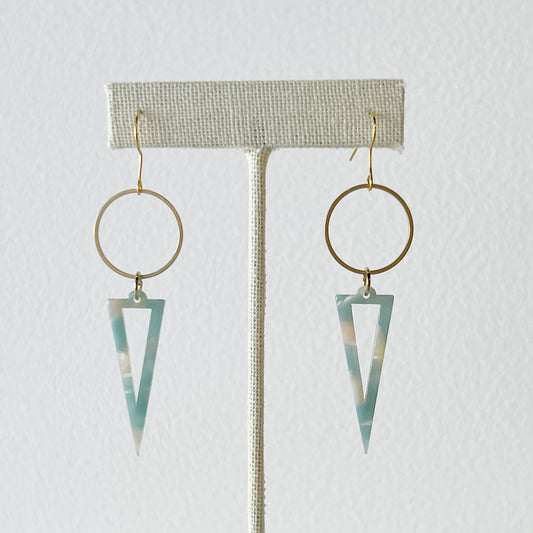 raw brass acetate aqua triangle lightweight statement gold plated earrings