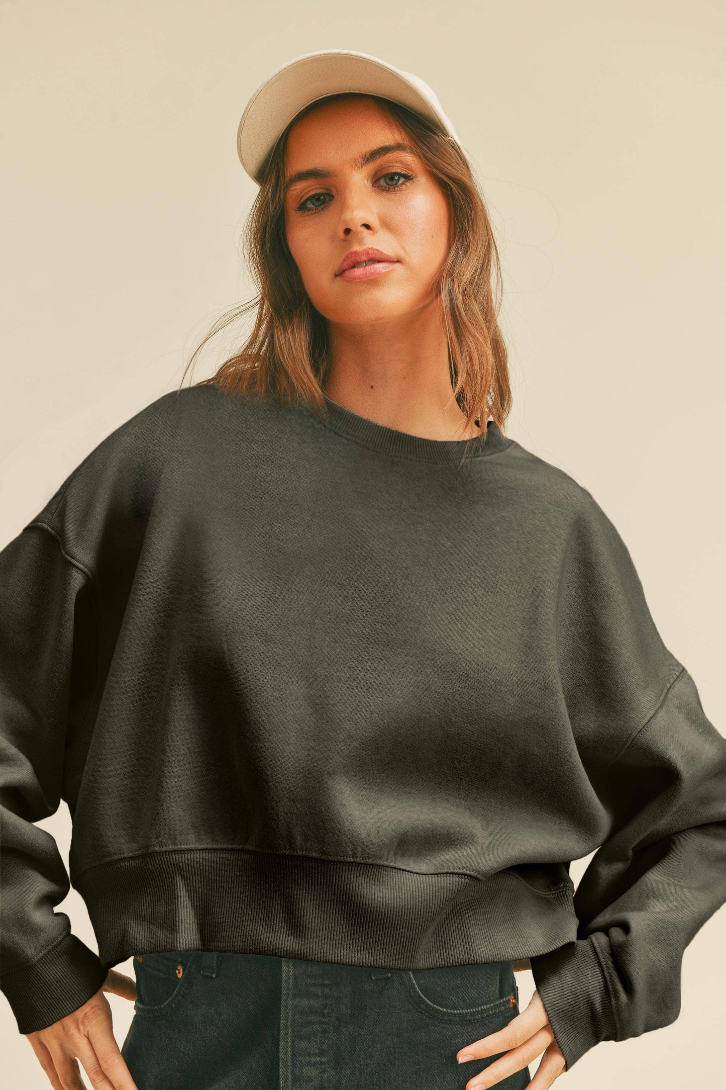 Honestee - Blank Short Cropped Long Sleeve Sweatshirt