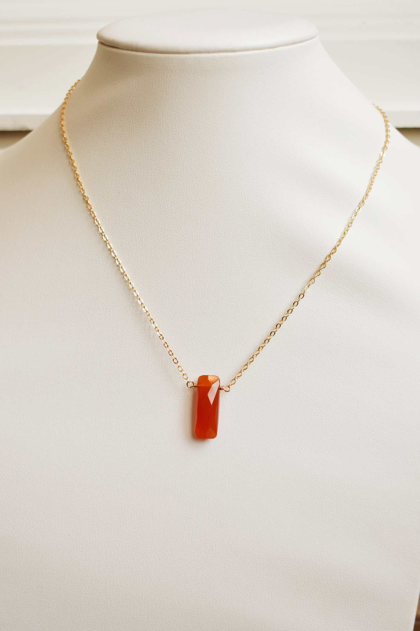 orange chalcendony gold plated choker length layering necklace