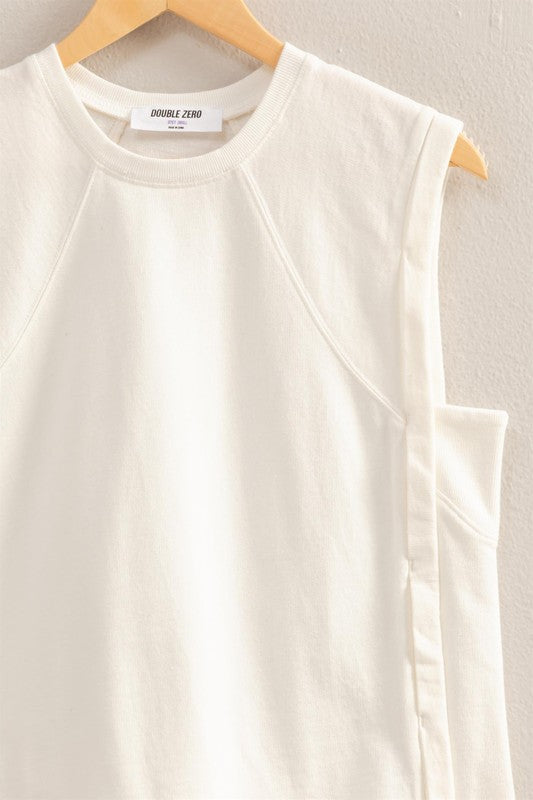 boxy seamed tank with side panel detail cotton fabric crewneck full length straight fit