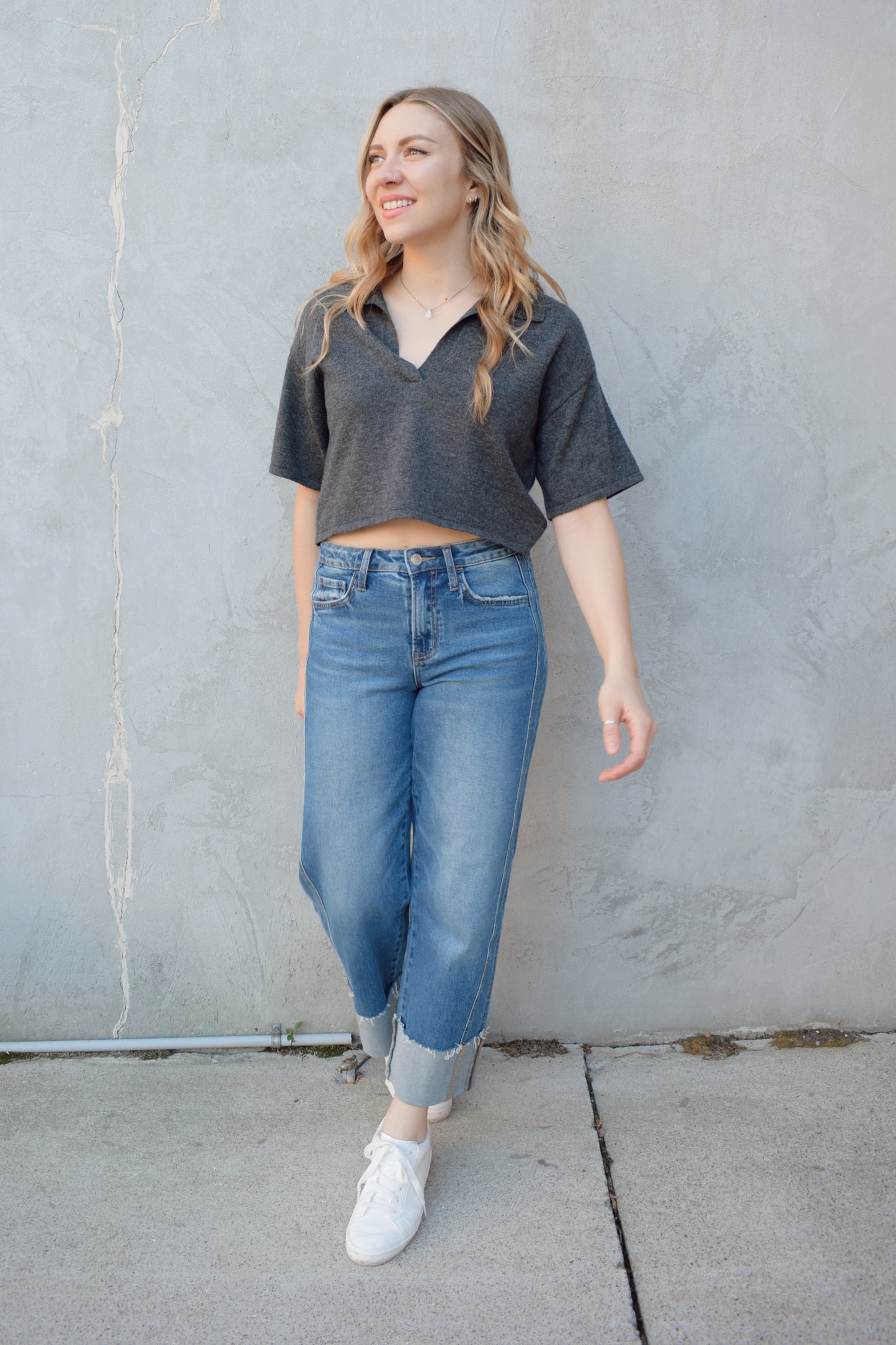 cuffed barrel jeans