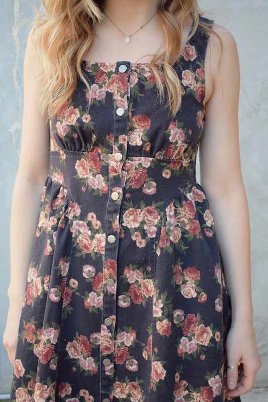 floral denim dress
