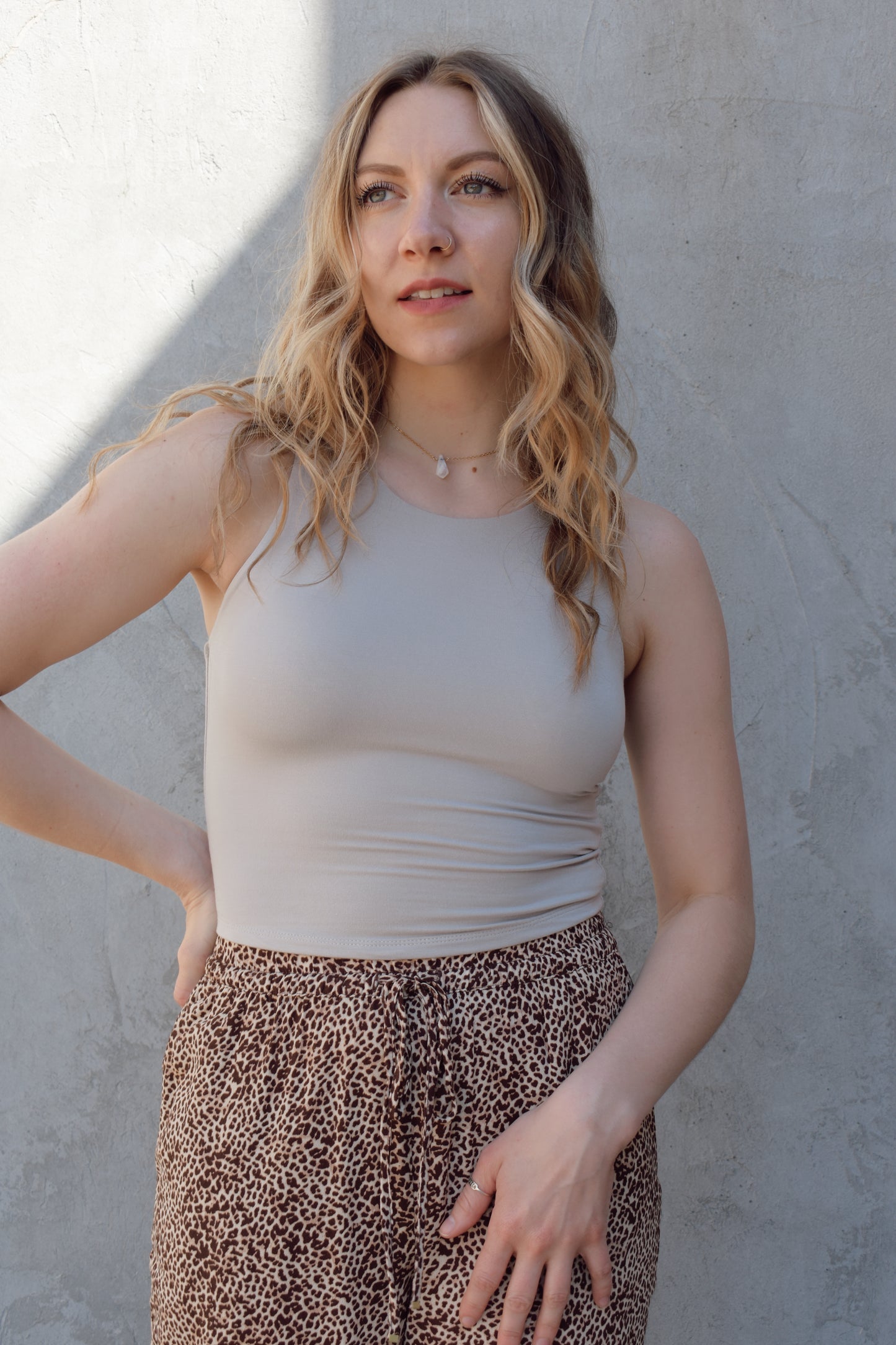 super soft double layered high neck tank slightly cropped perfect staple piece for summer
