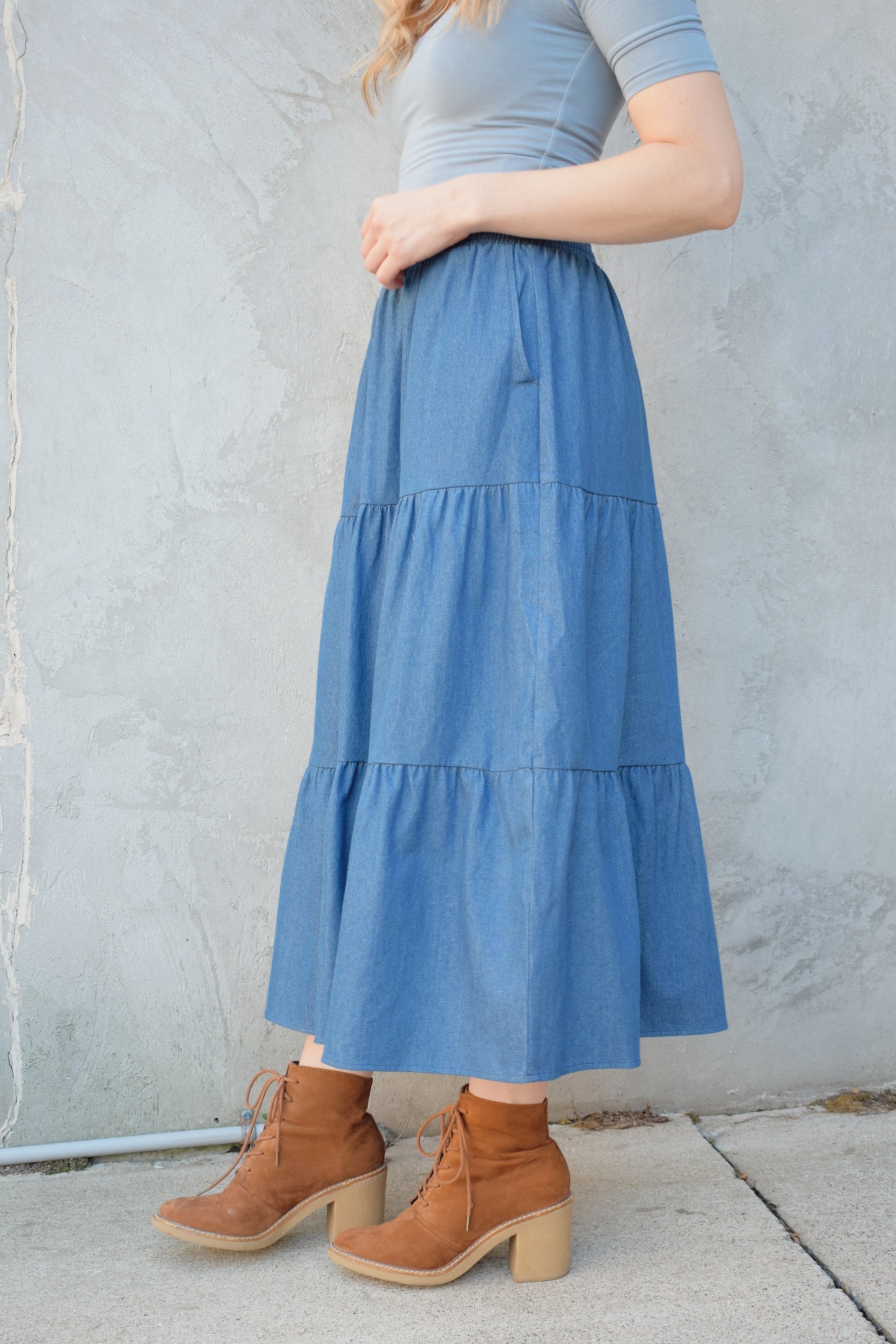 tiered denim skirt