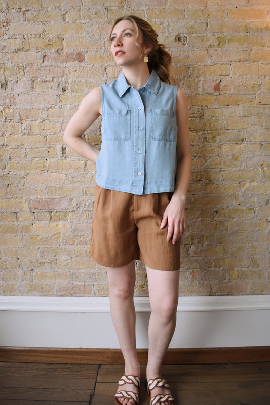 sleeveless denim shirt