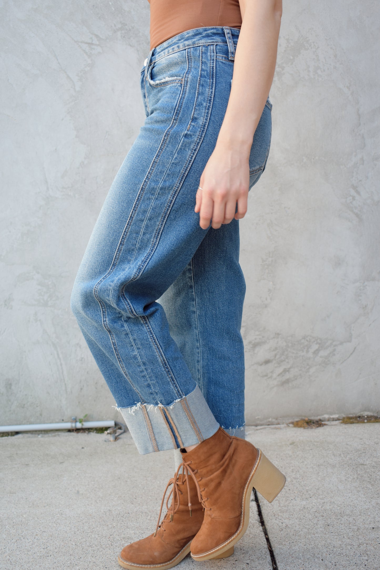 cuffed barrel jeans