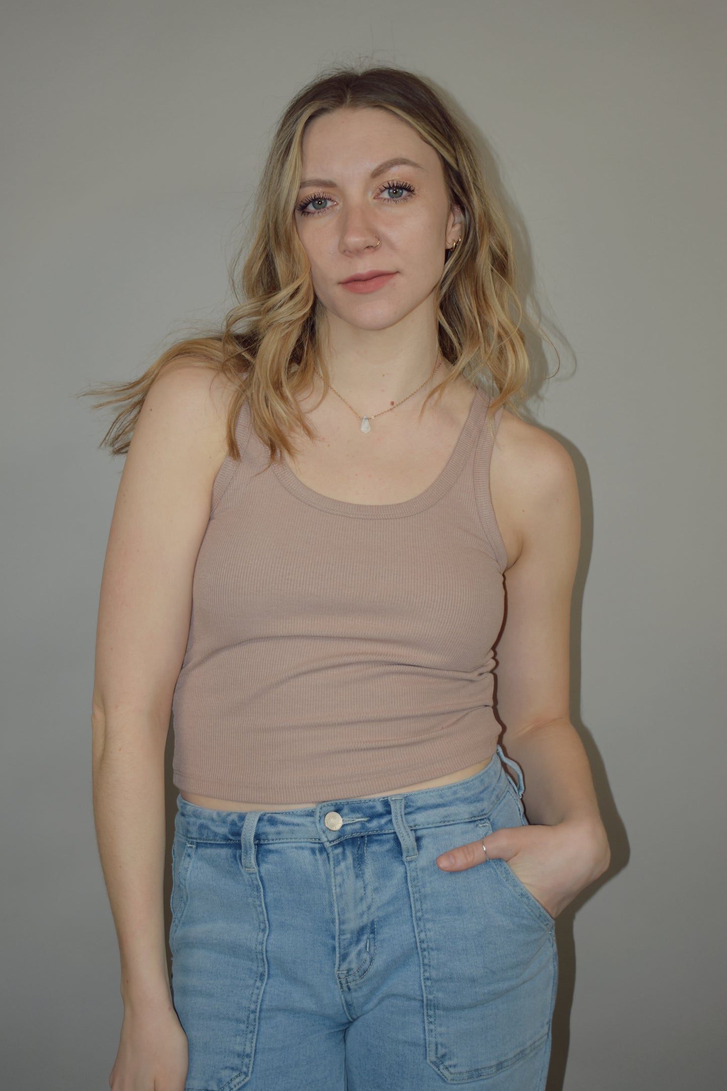 scoop neck cropped basic lightweight ribbed tank fitted
