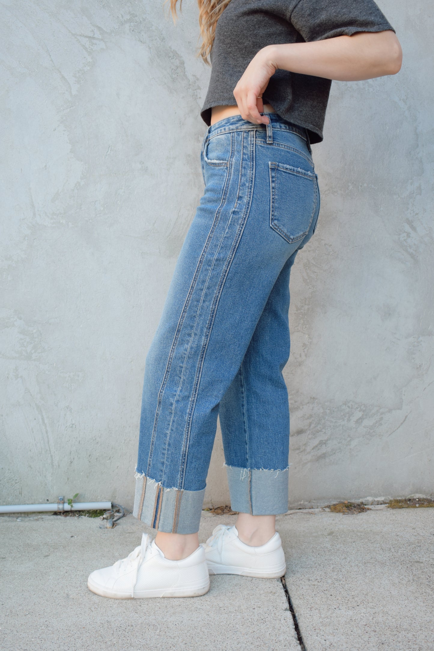 cuffed barrel jeans