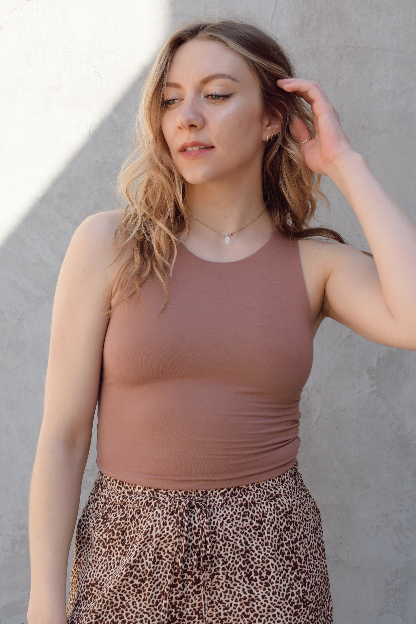 super soft double layered high neck tank slightly cropped perfect staple piece for summer