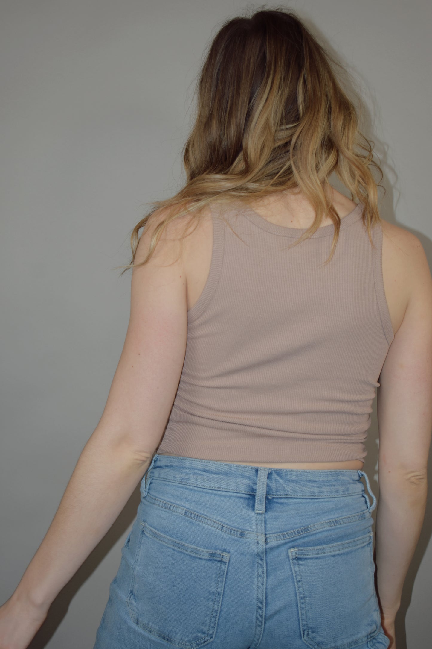 scoop neck cropped basic lightweight ribbed tank fitted