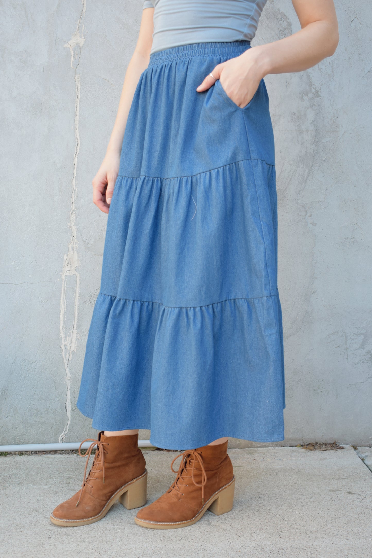 tiered denim skirt