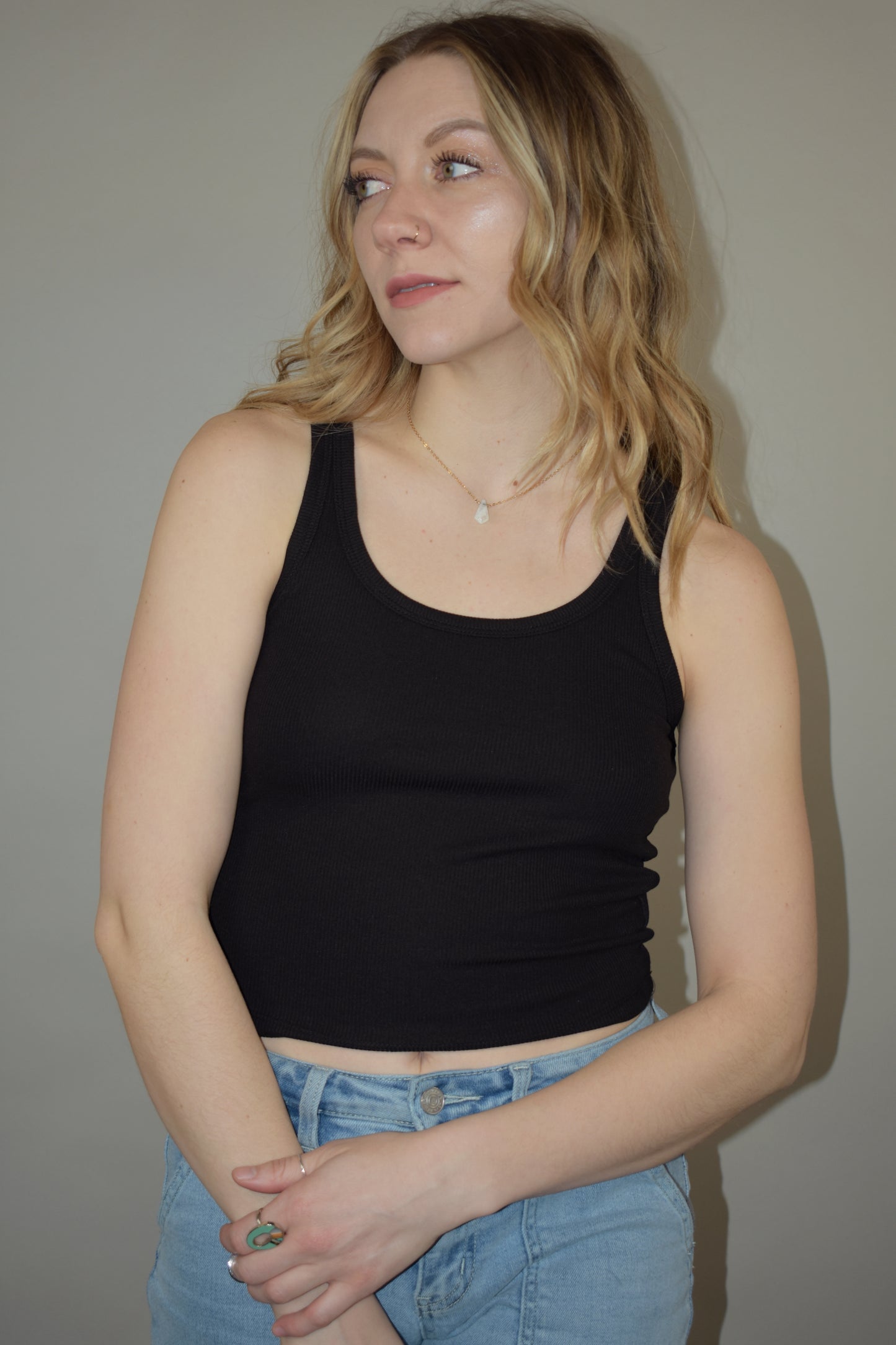 scoop neck cropped basic lightweight ribbed tank fitted