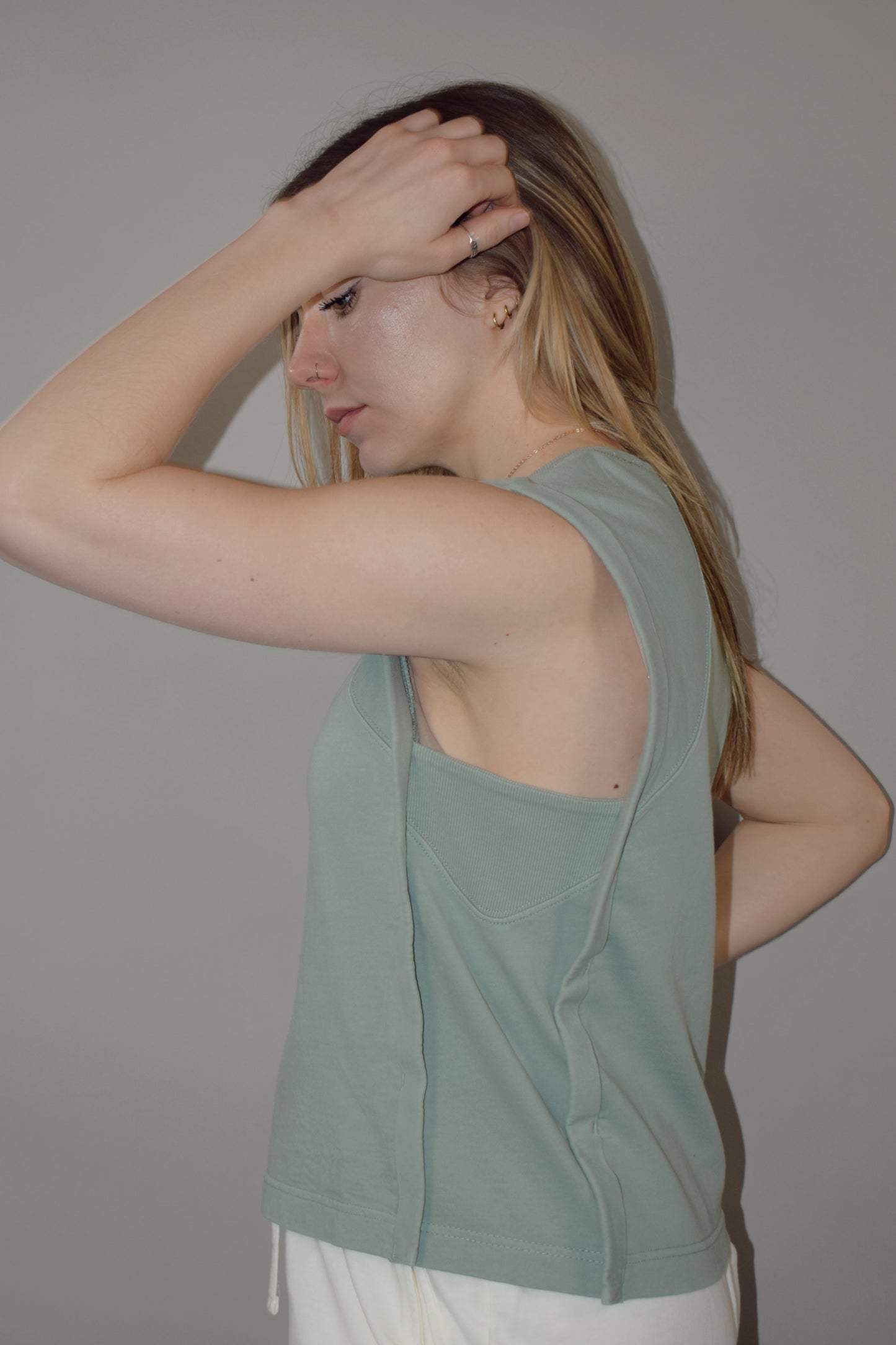 boxy seamed tank with side panel detail cotton fabric crewneck full length straight fit