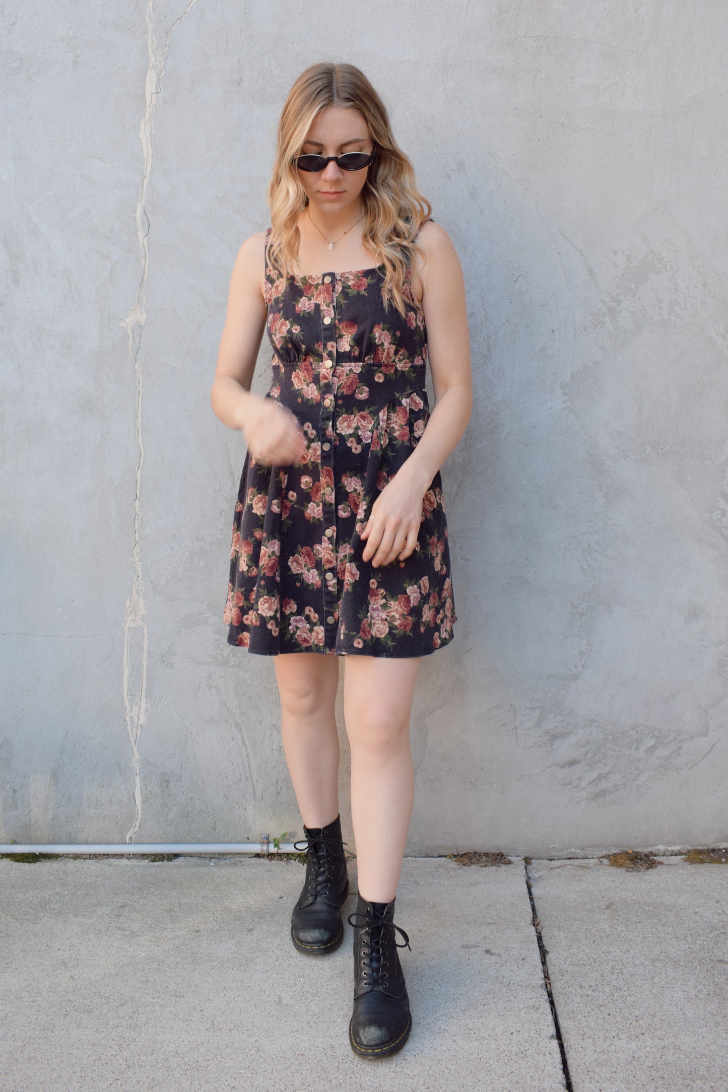 floral denim dress