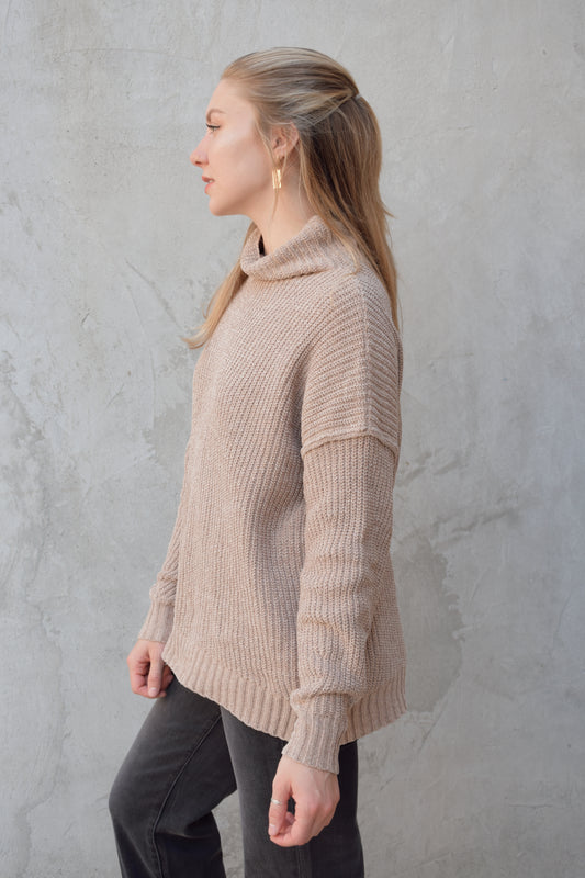 chunky knit sweater oversized drop shoulder loose turtle neck super soft ribbed hem and cuffs
