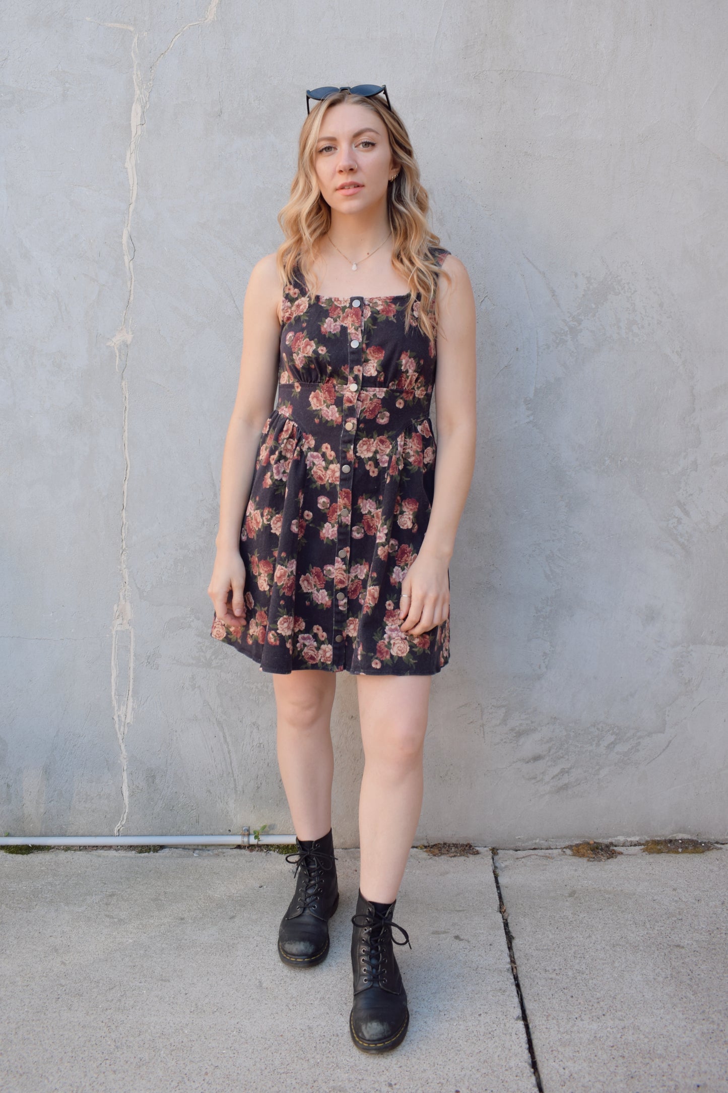 floral denim dress