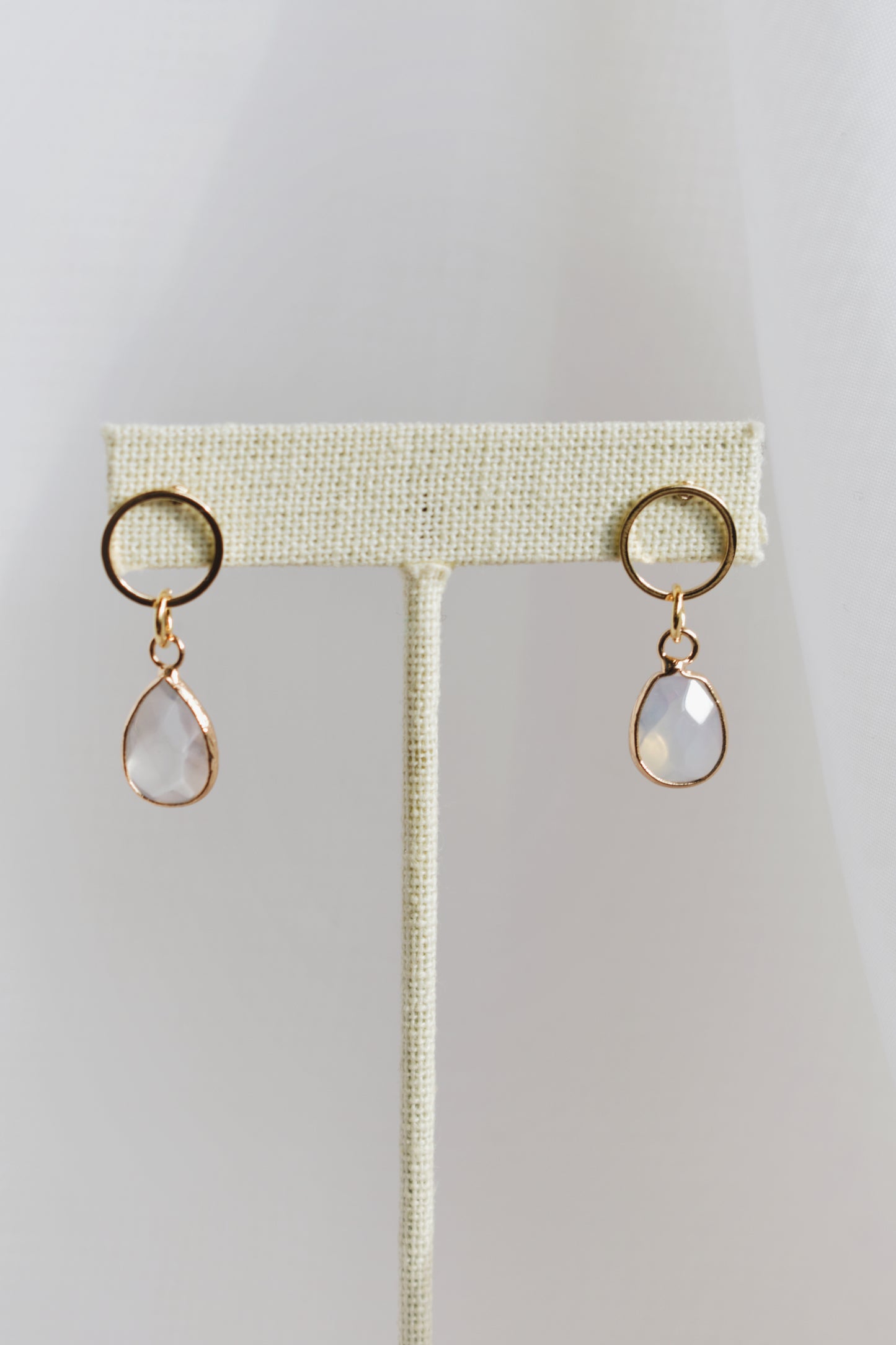 revival made goods opalite teardrop dainty gold plated stud earrings