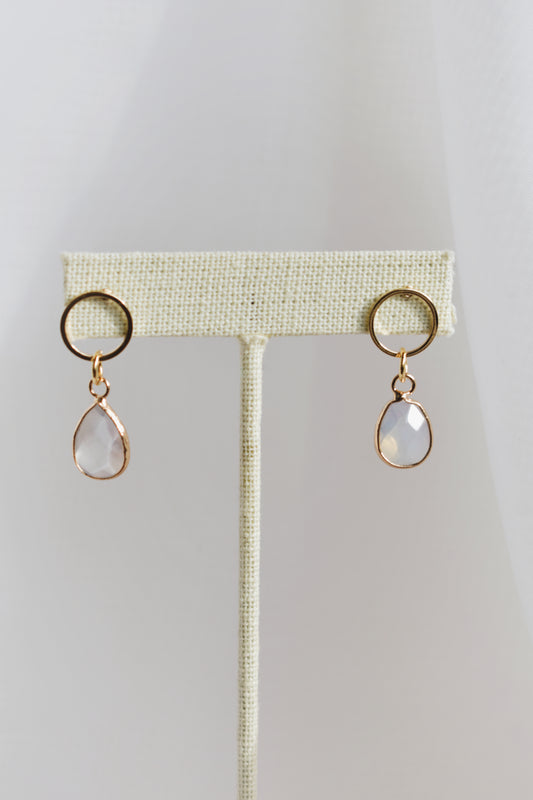 revival made goods opalite teardrop dainty gold plated stud earrings