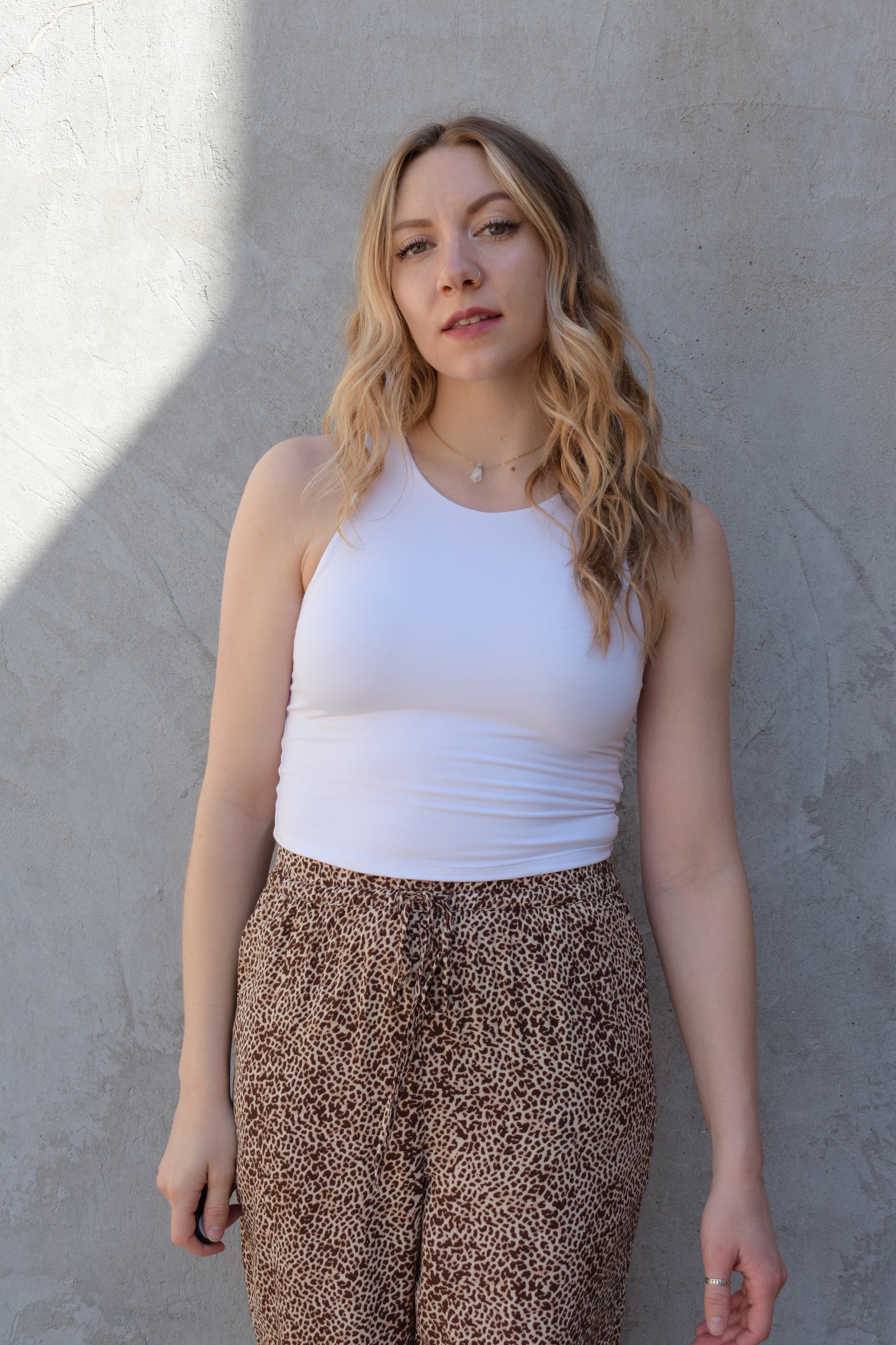 super soft double layered high neck tank slightly cropped perfect staple piece for summer