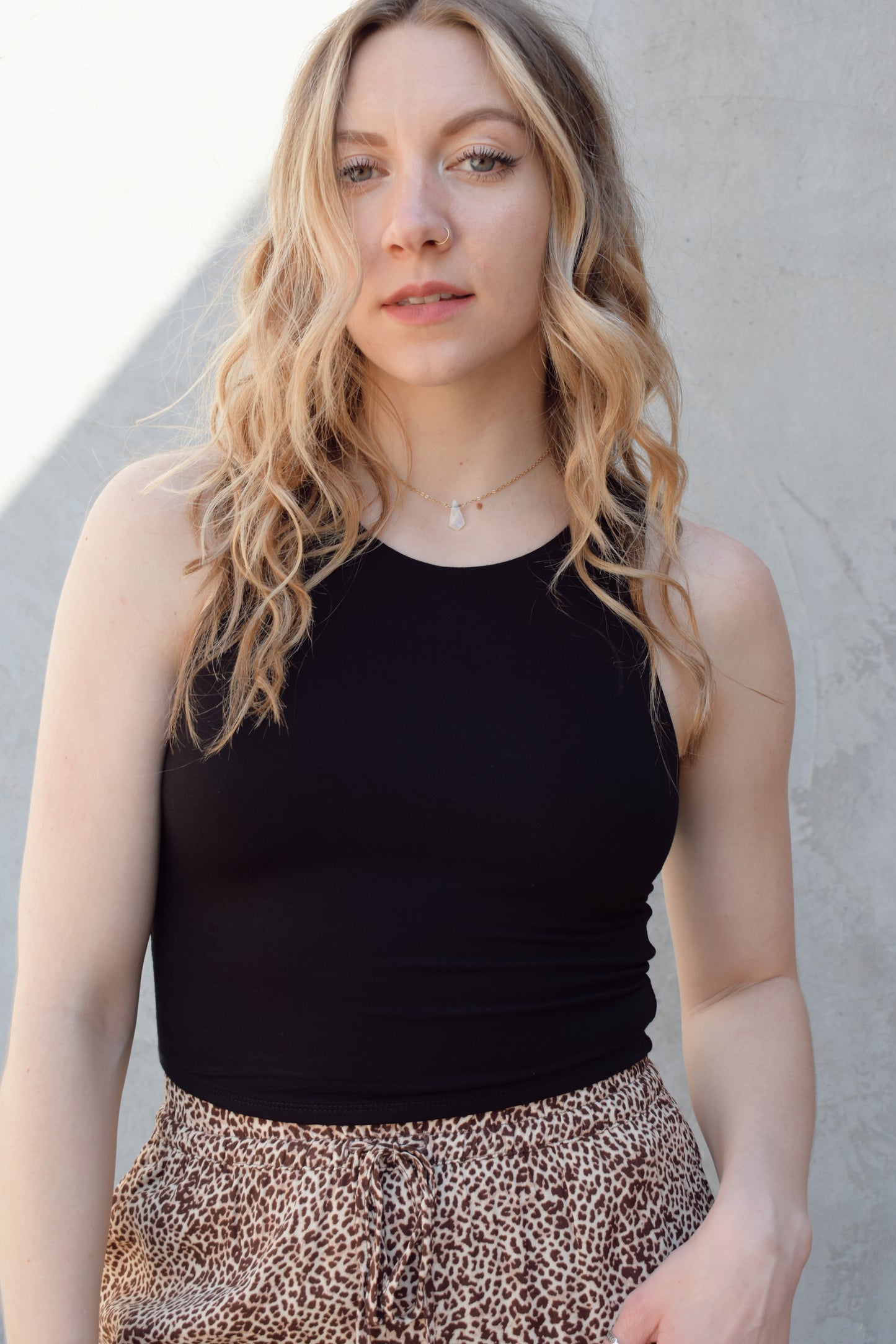 super soft double layered high neck tank slightly cropped perfect staple piece for summer