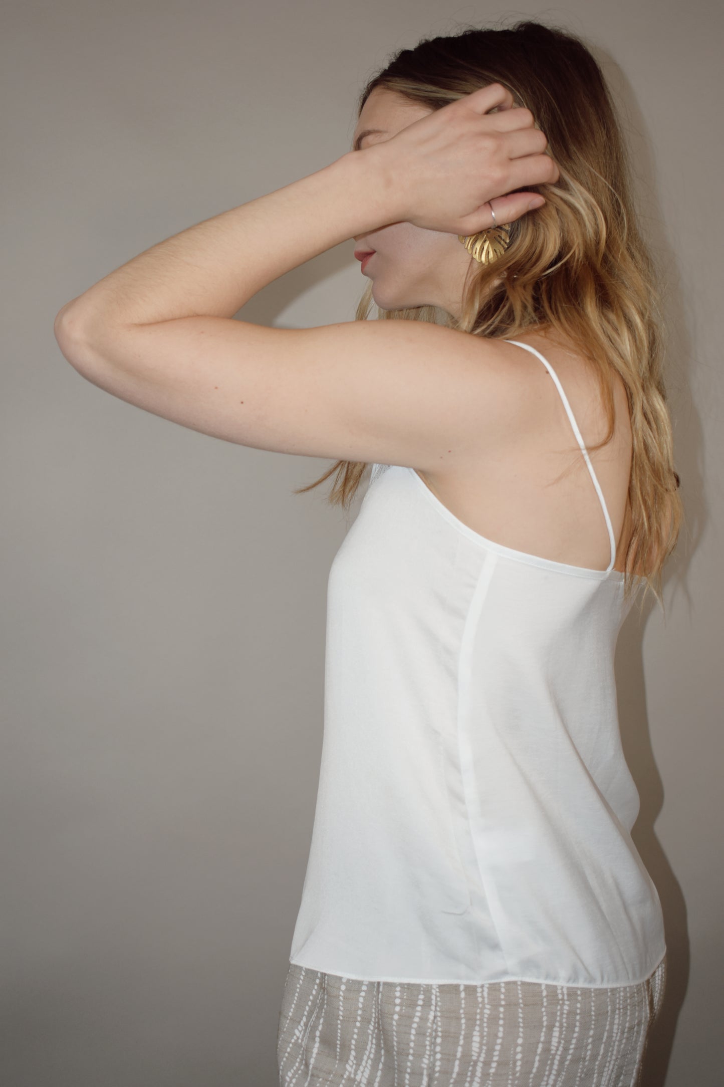 spaghetti strap satin cami full length straight fit with double lace trim along neckline