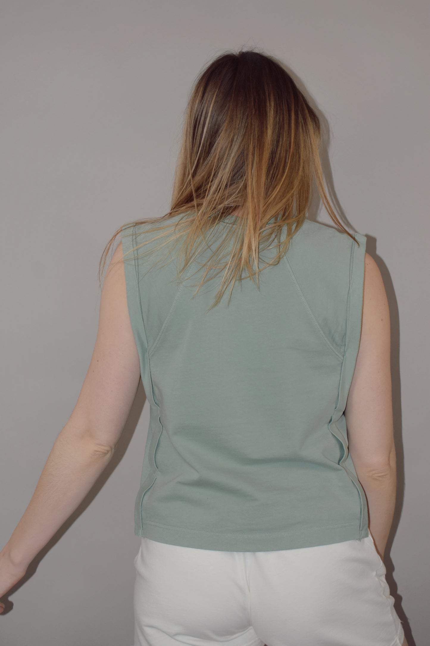 boxy seamed tank with side panel detail cotton fabric crewneck full length straight fit