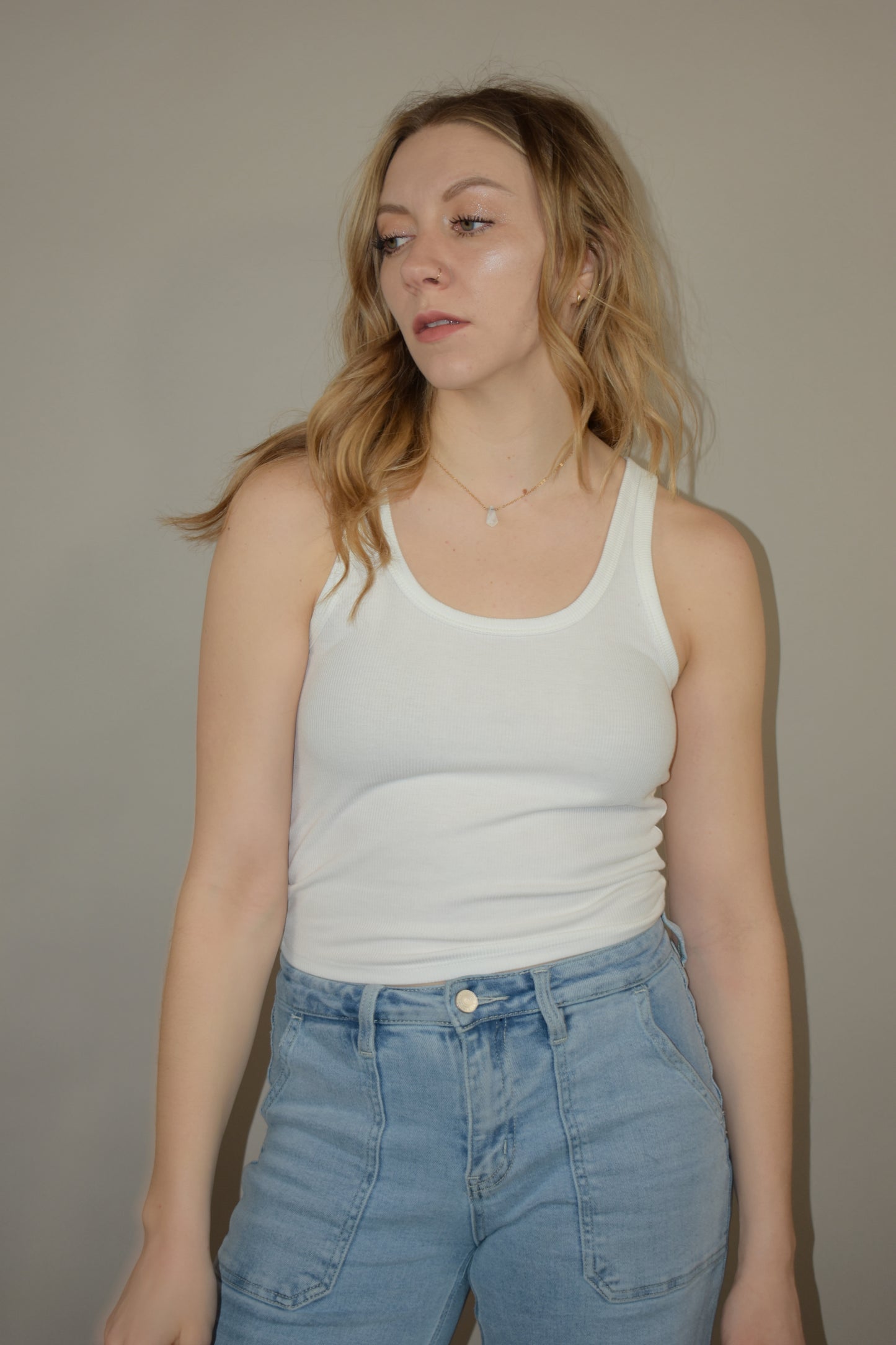 scoop neck cropped basic lightweight ribbed tank fitted