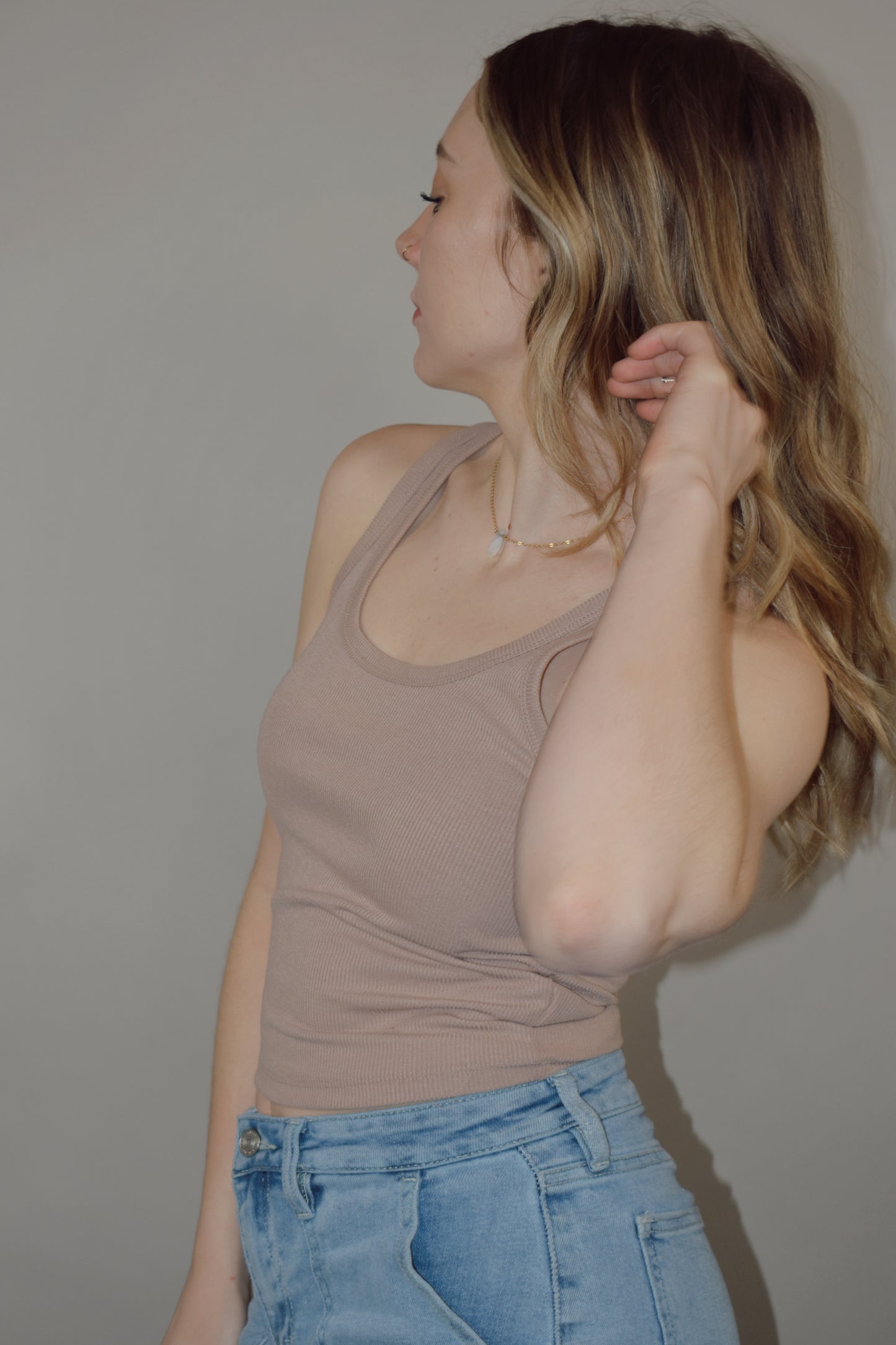 scoop neck cropped basic lightweight ribbed tank fitted