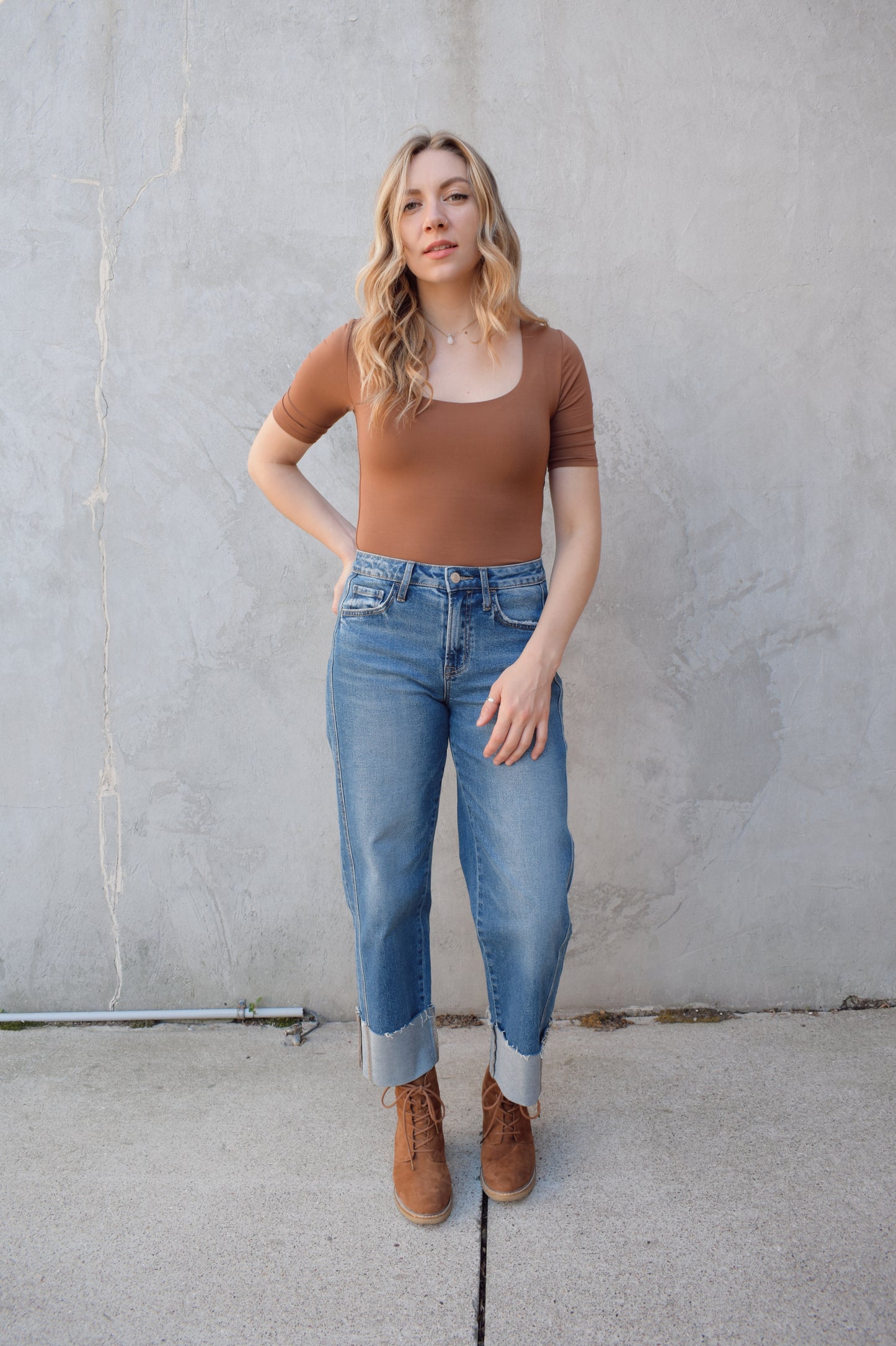 cuffed barrel jeans