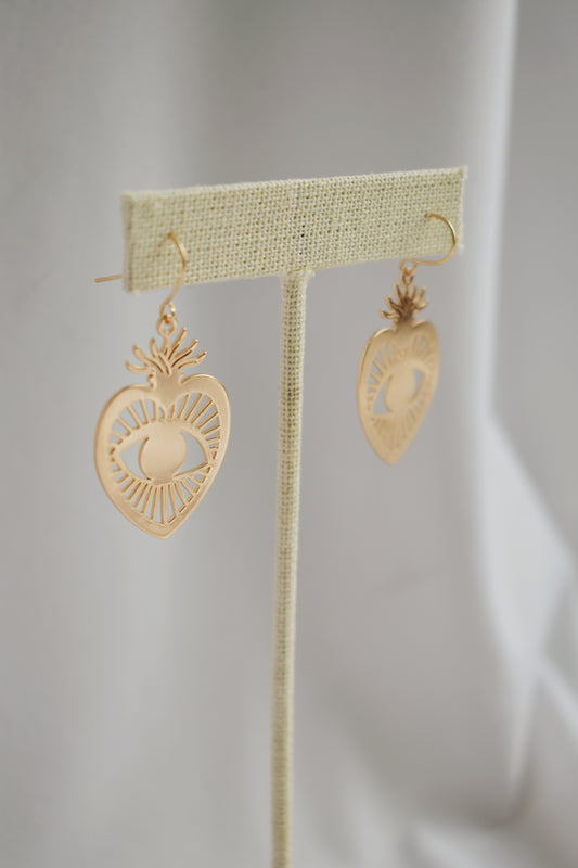 mi corazon heart with evil eye pendant gold plated earrings usa maker