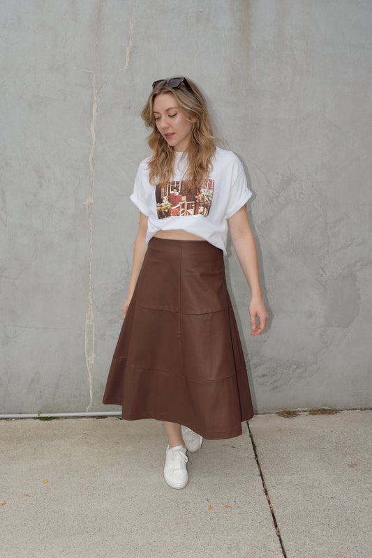 faux leather a line skirt