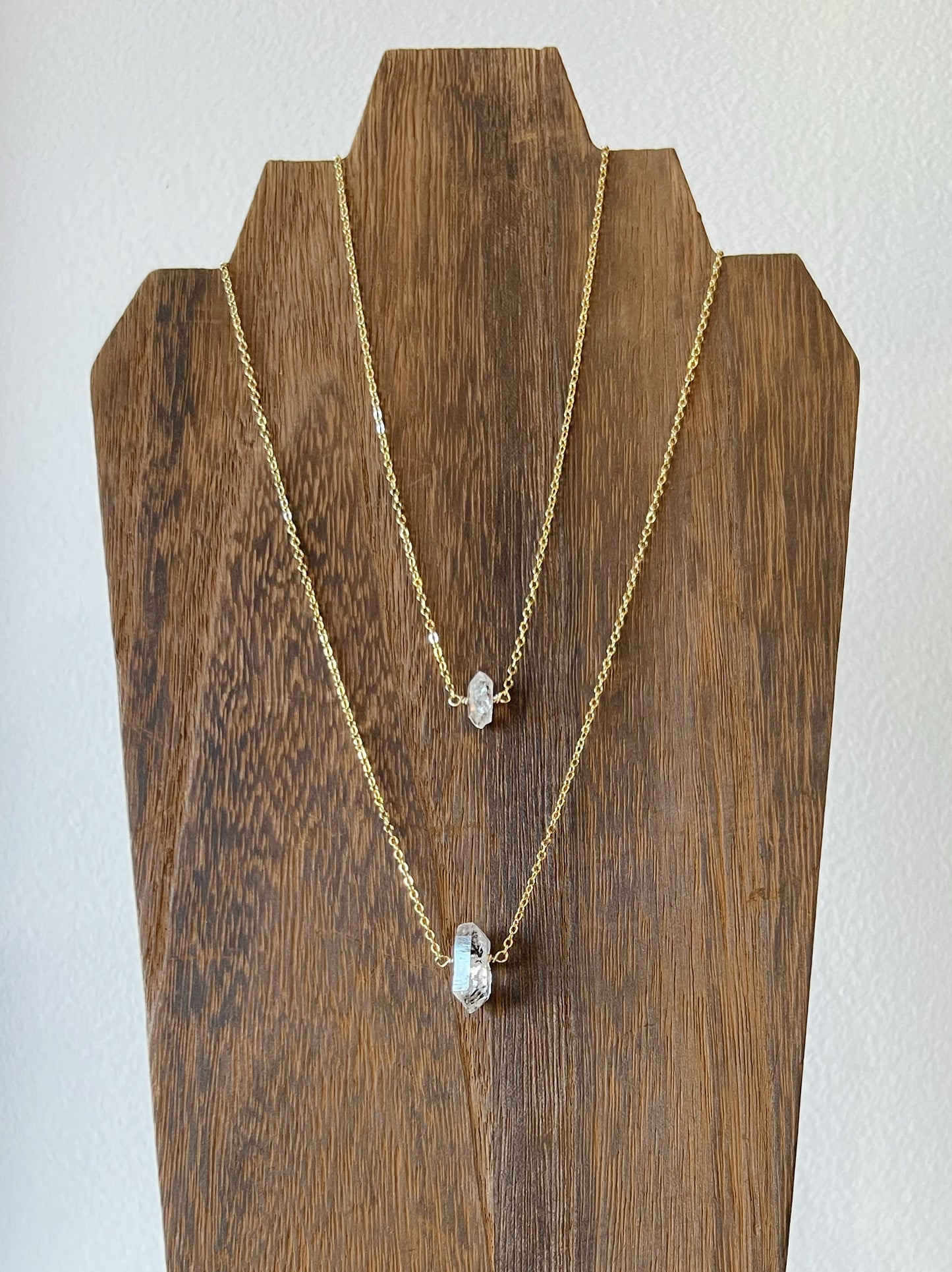 herkimer diamond pendant dainty gold plated 19 inch necklace usa made