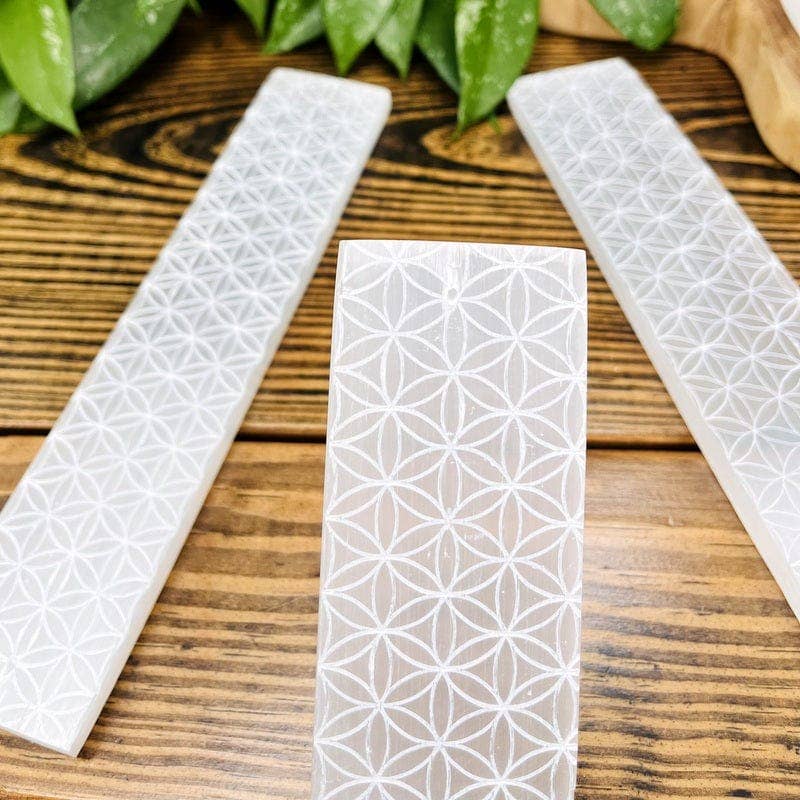 Selenite Incense Burner with Engraved Flower of Life