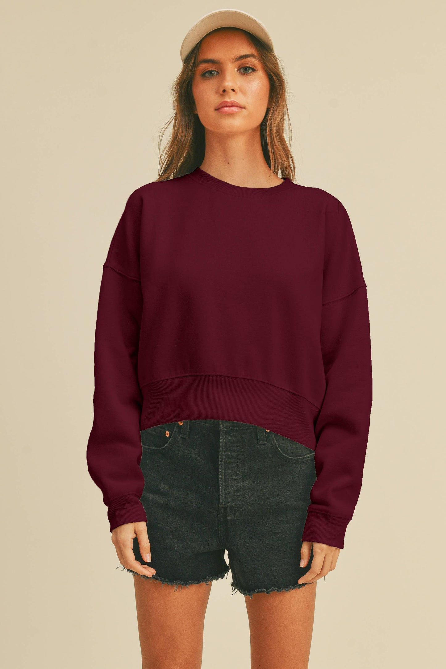 Honestee - Blank Short Cropped Long Sleeve Sweatshirt