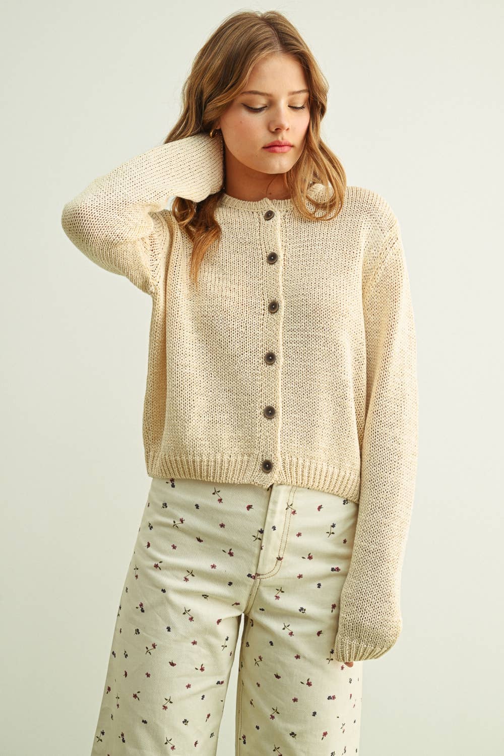 MIOU MUSE - J6888   BUTTON FRONT KNITTED CARDIGAN