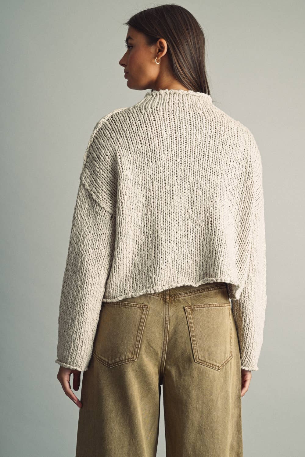 MIOU MUSE - T6753   ROLL HEMMING LONG SLEEVE SWEATER TOP