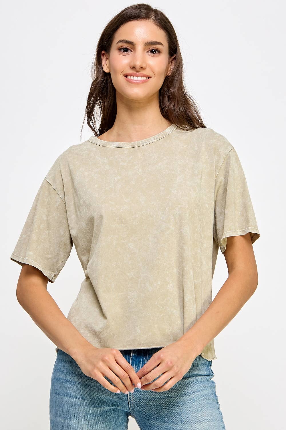 Honestee - Blank Mineral Washed Long Cropped T-Shirt