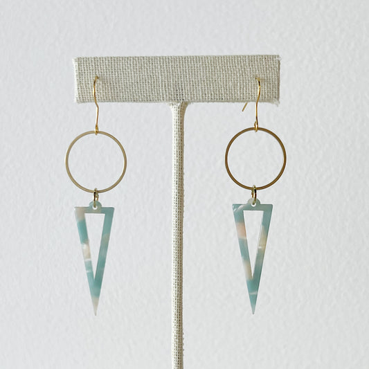 raw brass acetate aqua triangle lightweight statement gold plated earrings