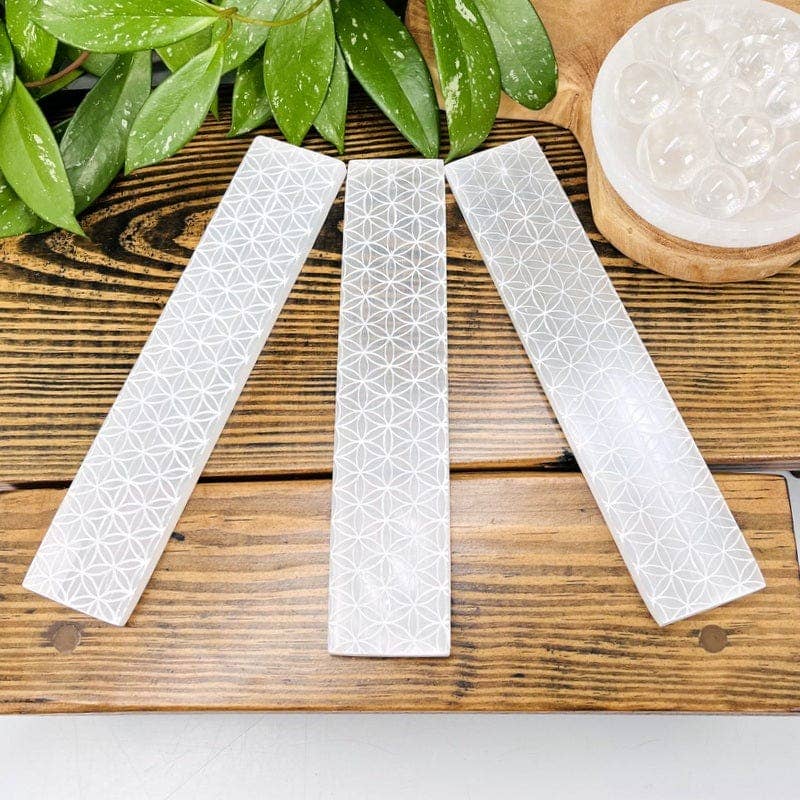 Selenite Incense Burner with Engraved Flower of Life