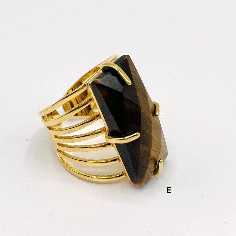 Crystal Rectangle Gemstone Gold-Plated Cigar Ring