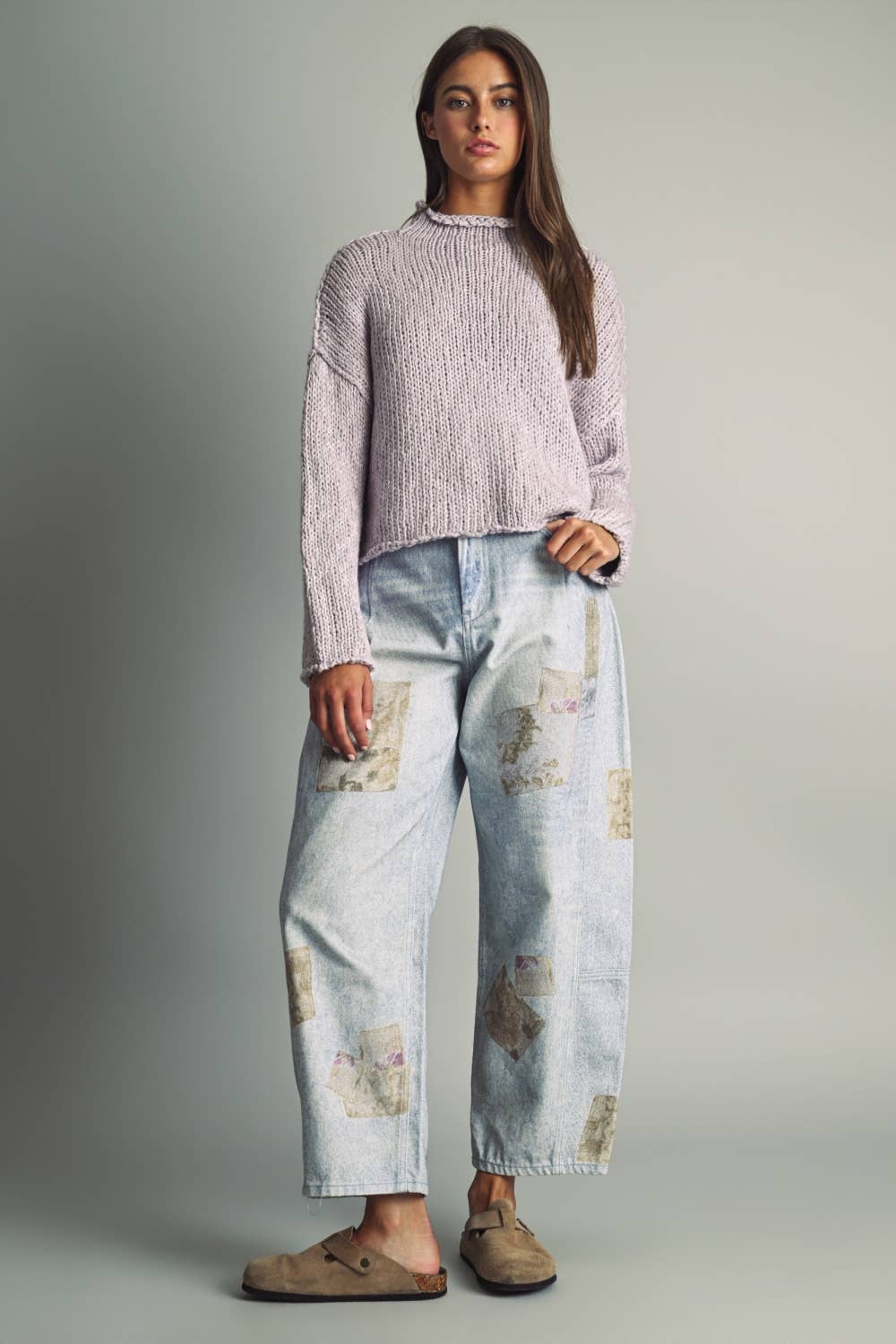MIOU MUSE - T6753   ROLL HEMMING LONG SLEEVE SWEATER TOP