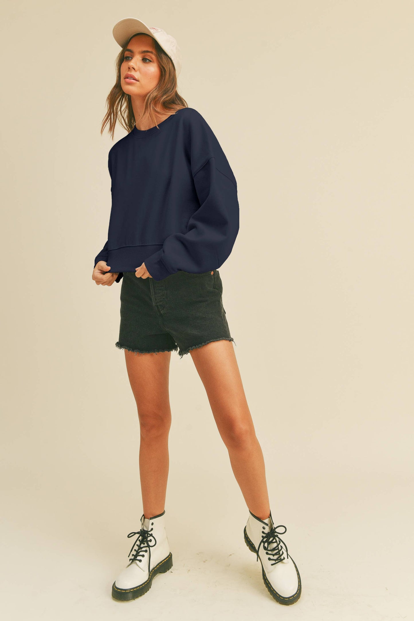 Honestee - Blank Short Cropped Long Sleeve Sweatshirt