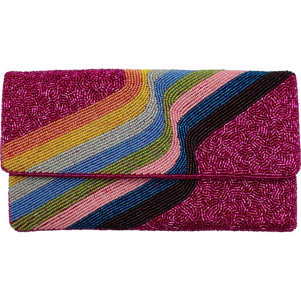 retro rainbow beaded clutch