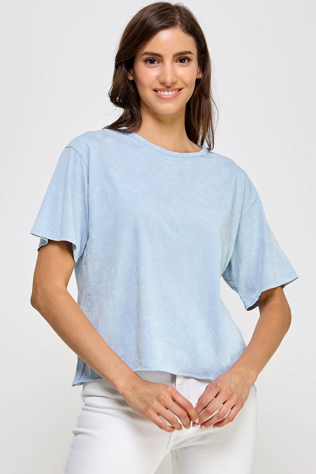 Honestee - Blank Mineral Washed Long Cropped T-Shirt