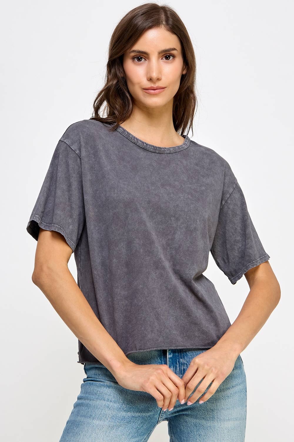 Honestee - Blank Mineral Washed Long Cropped T-Shirt