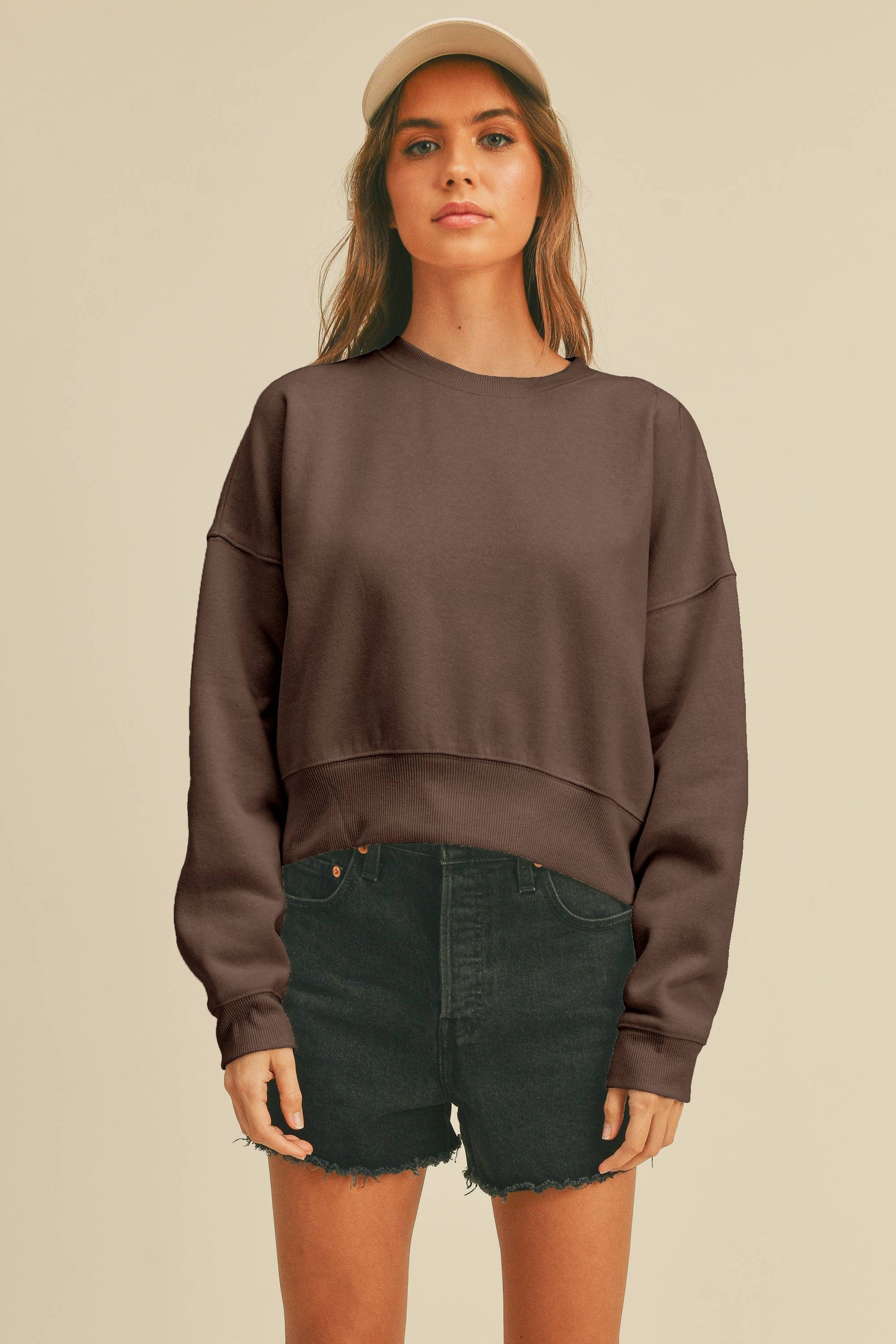 Honestee - Blank Short Cropped Long Sleeve Sweatshirt