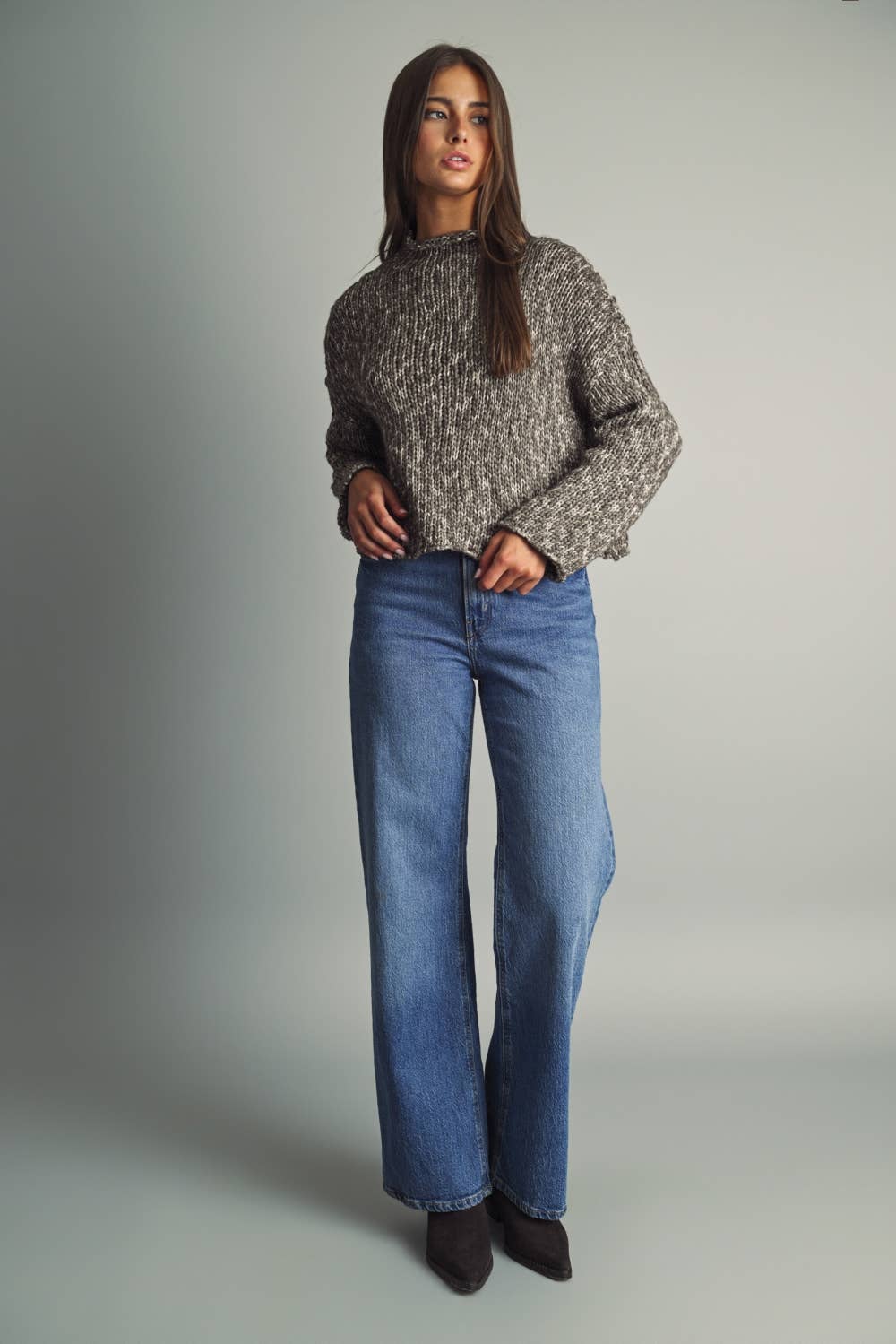 MIOU MUSE - T6753   ROLL HEMMING LONG SLEEVE SWEATER TOP