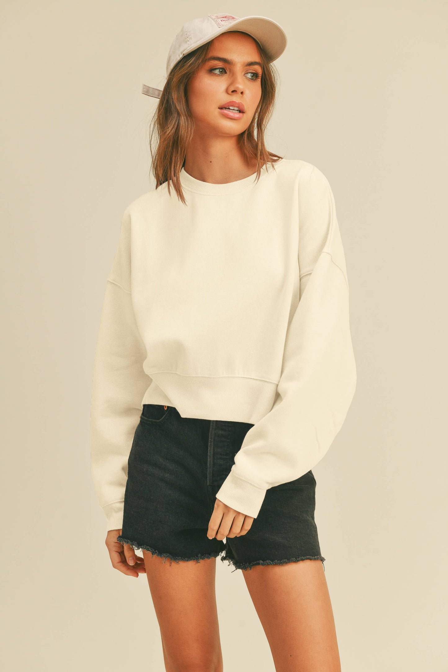 Honestee - Blank Short Cropped Long Sleeve Sweatshirt
