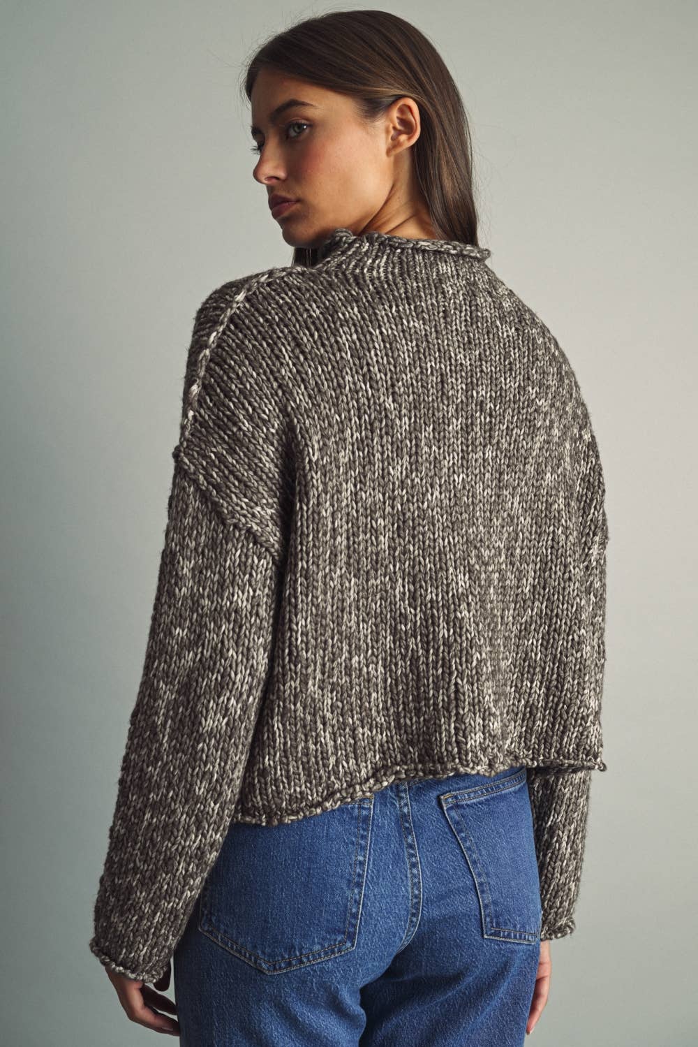 MIOU MUSE - T6753   ROLL HEMMING LONG SLEEVE SWEATER TOP