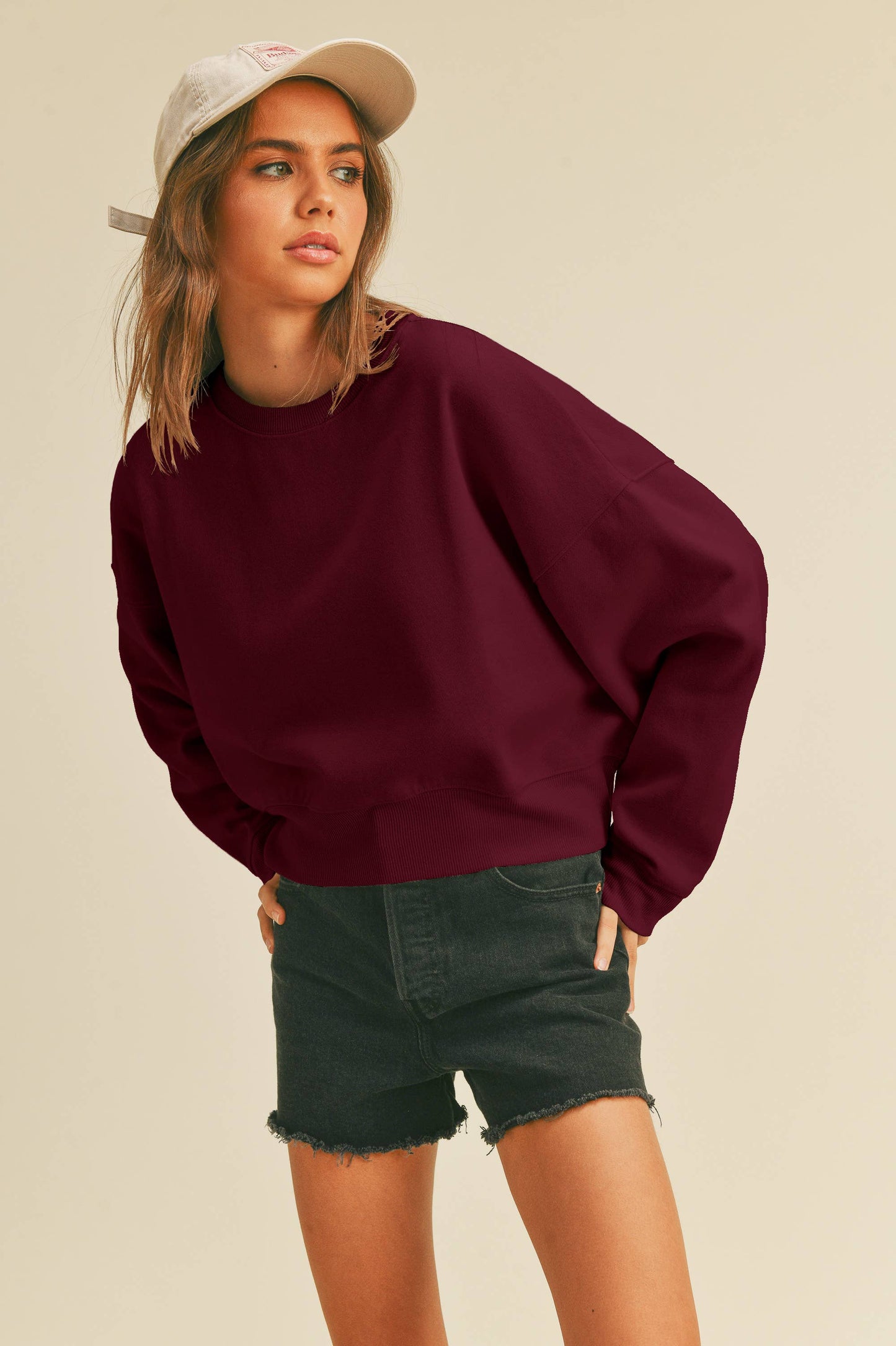 Honestee - Blank Short Cropped Long Sleeve Sweatshirt